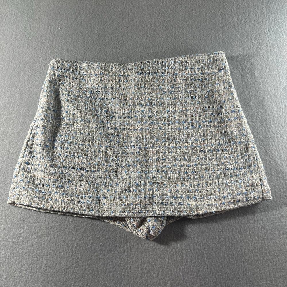 Zara Blue Tweed Skort Metallic Mini Shorts Size L